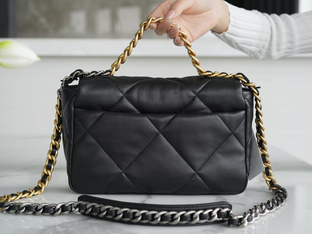CHANEL 19BAG AS1160 Black Gold Buckle Bag Small 26CM