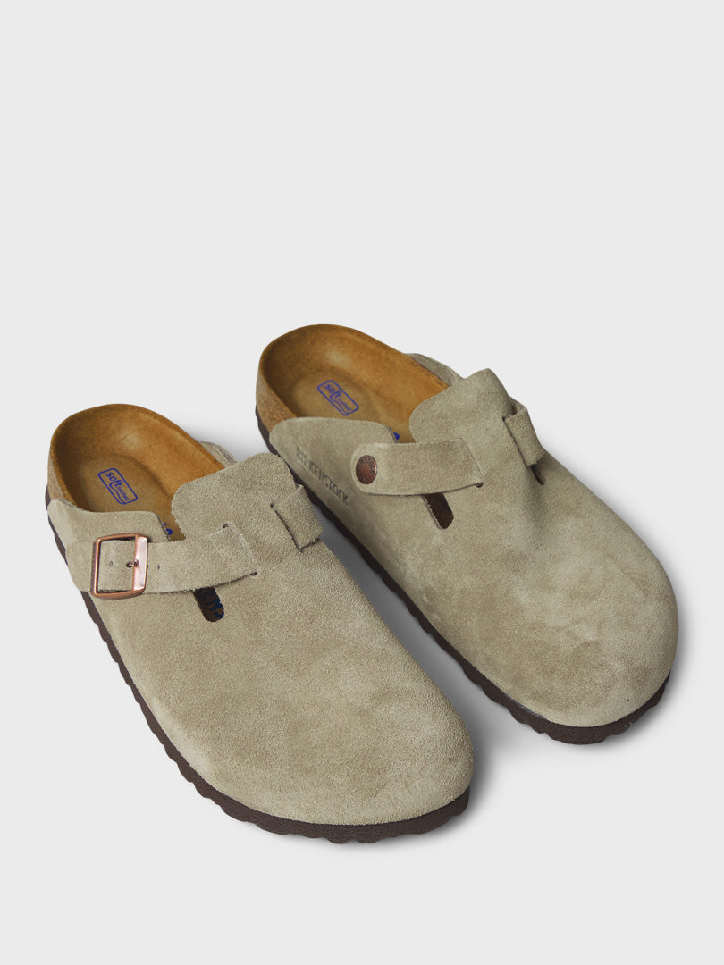 Boston Suede Narrow Soft Footbed Sandals in Taupe
