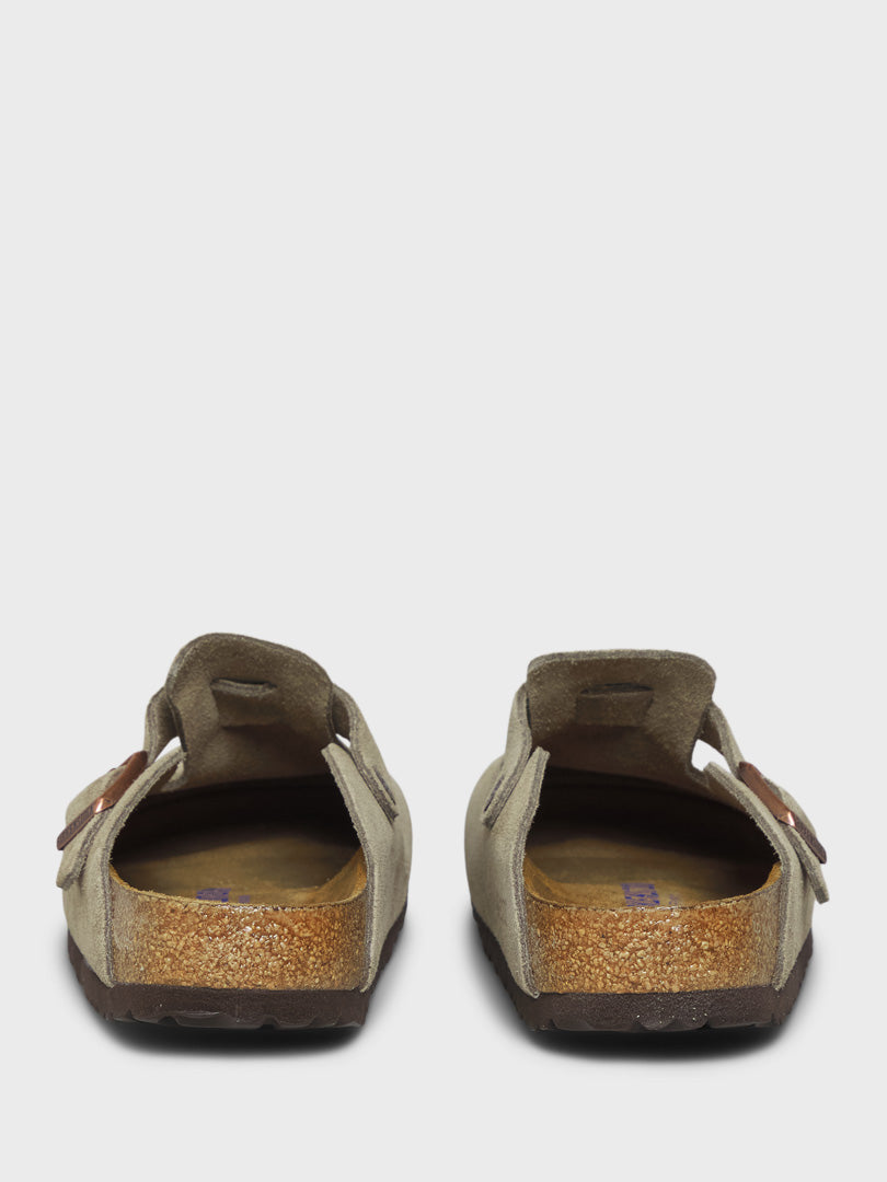 Boston Suede Narrow Soft Footbed Sandals in Taupe