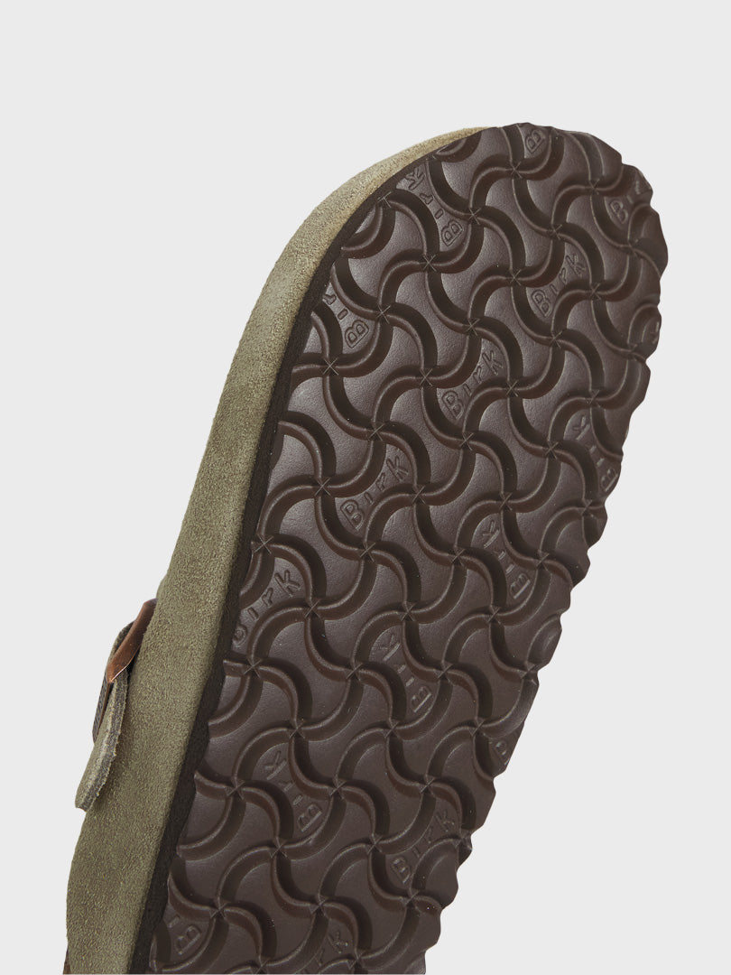 Boston Suede Narrow Soft Footbed Sandals in Taupe
