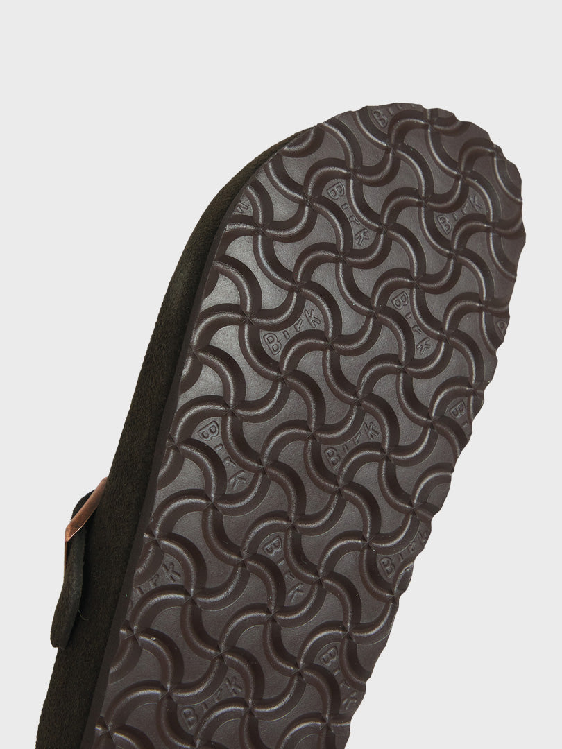 Boston Suede Narrow Soft Footbed Sandals in Mocha