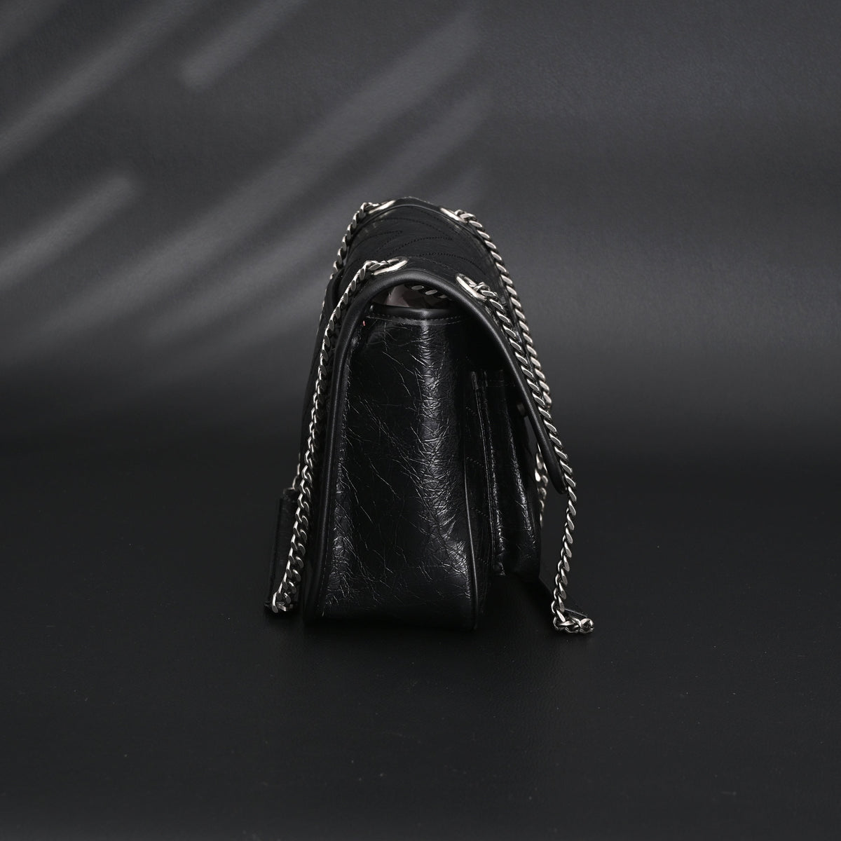 Saint Laurent Niki Medium Black Crinkled Leather Shoulder Bag
