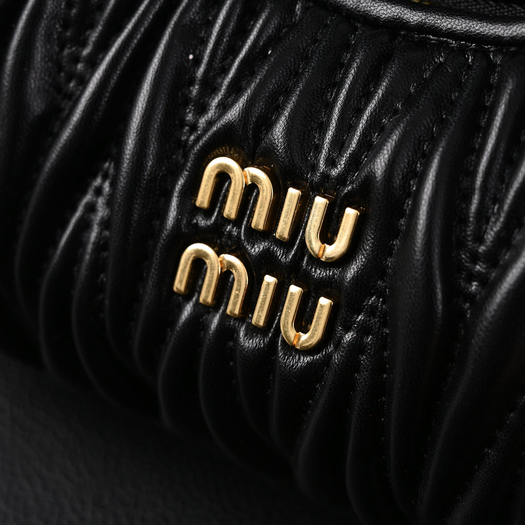 Miu Miu Matelassé Leather Hobo Bag – Black with Gold Hardware