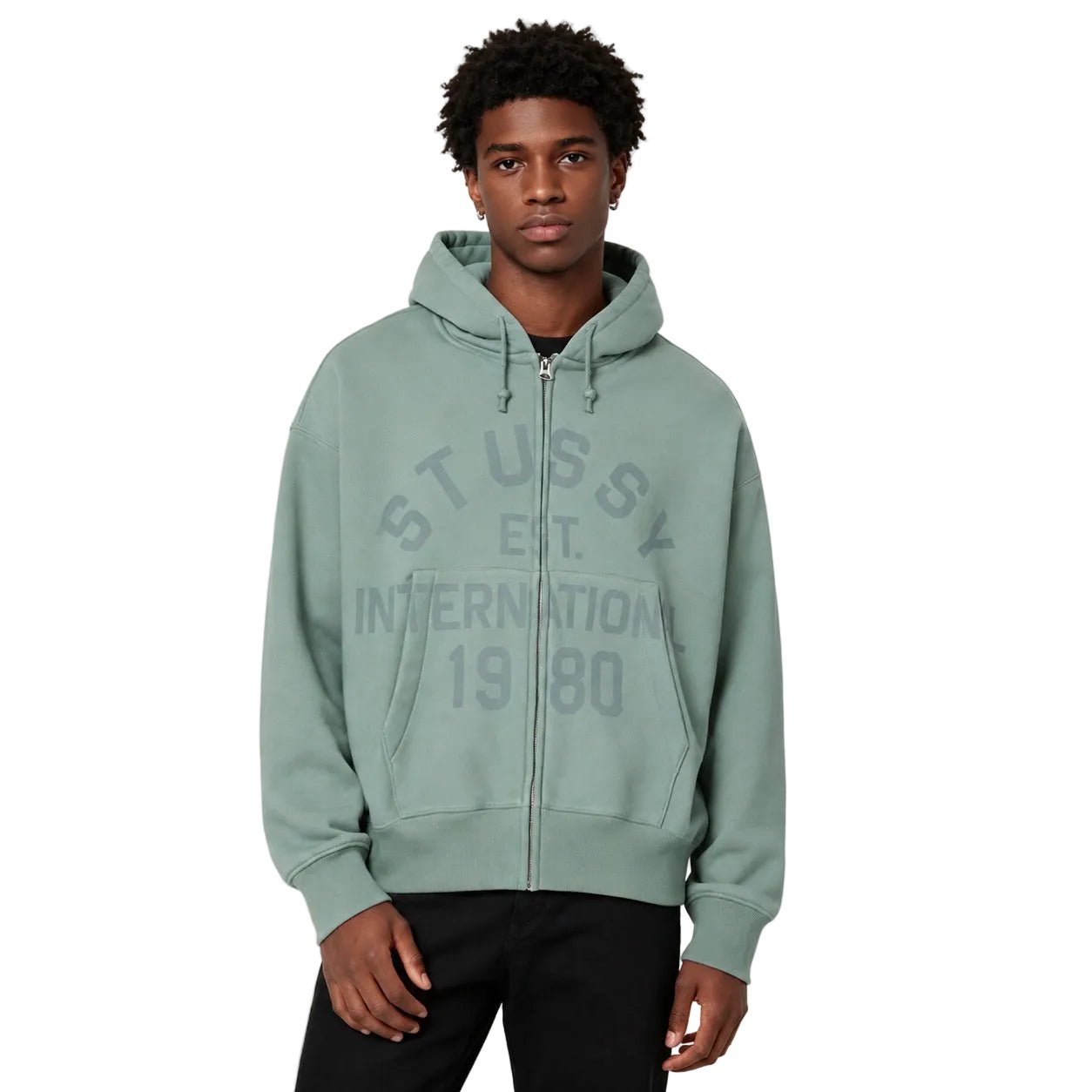 Stussy Established Zip Hoodie Grey Green