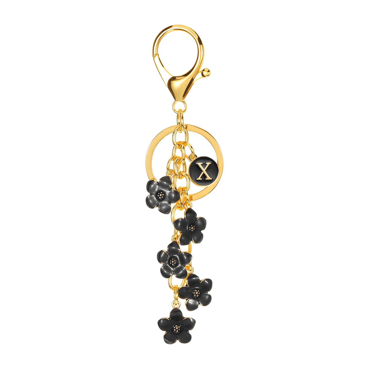 Daisy Flower Initial Letter - Bag Charm (Black)